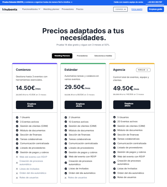 Hubents — Planes y precios