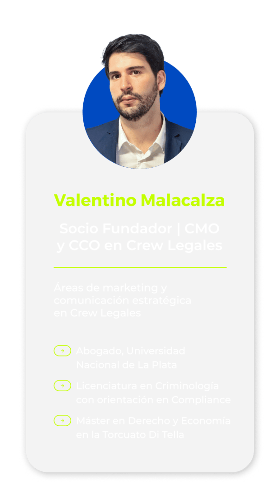 Valentino Malacalza — Socio Fundador | CMO & CCO en Crew Legales